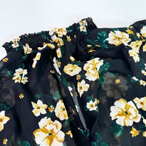 Torrid Dress Womens 2X Black Floral Chiffon Smocked Blouson Flutter Sleeve new - Picture 9 of 11